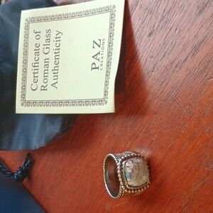 Sterling Silver "Or Paz" Roman Glass Ring...Size 8